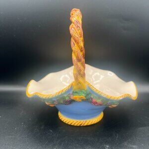 Antique 1910s Hand Painted Made in Italy Ceramic Basket - Marked